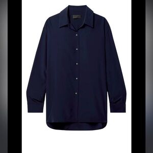 $298 Natori Women's Blue oversized Button-Down Shirt Top Size Large